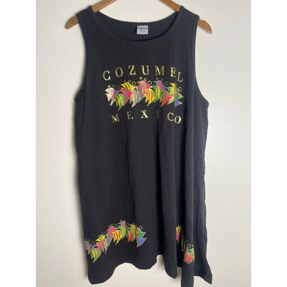 Creaciones LOL-BE Cozumel Mexico Fish Tank Top Dress Black Souvenir Sleeveless L